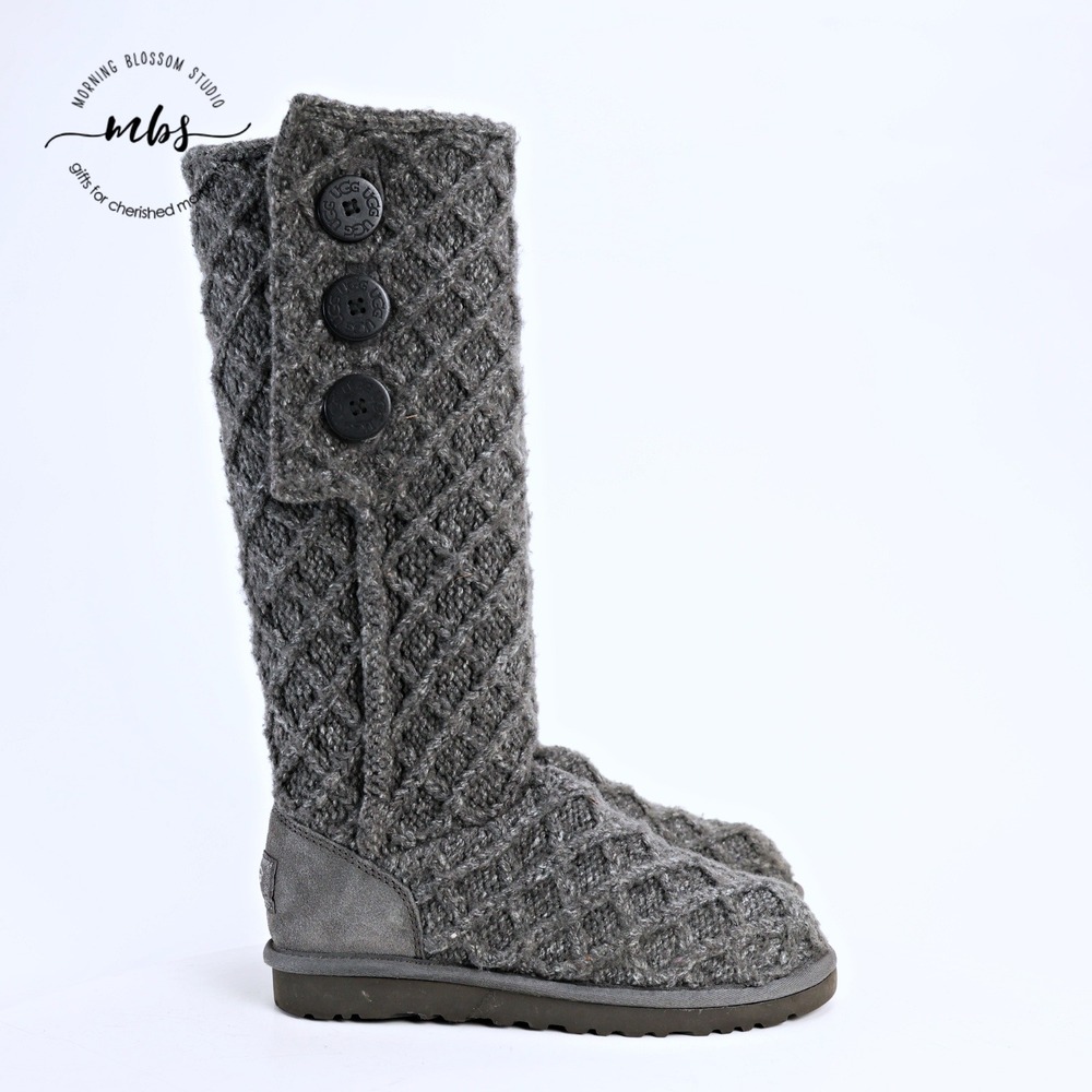 UGG Lattice Cardy Cozy Casual Wool Blend Boots Charcoal Gray Women 7